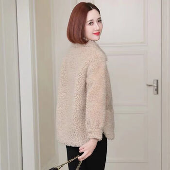 纪宝莎颗粒羊剪绒大衣女短款2023新款颗粒羊毛皮毛一体羊羔毛皮草外套