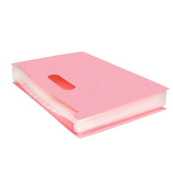 金得利13格A4横款大容量手提风琴包可立式可伸缩文件筐资料册收纳夹学生用可伸缩书立架折叠书夹 粉色 DC7611