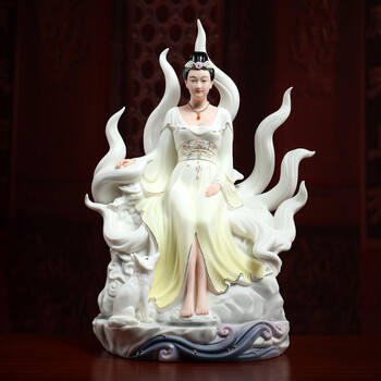 乔时姿戴玉堂 九尾狐仙像 狐仙娘娘 狐仙神像陶瓷摆件家用供奉道教