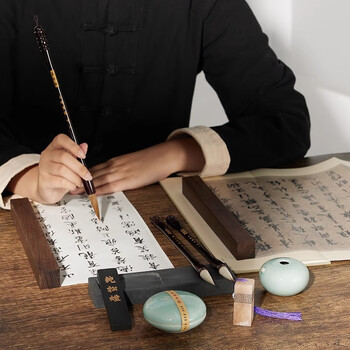 玉水湖文房四宝套装专业级纸墨笔砚初学者书法入门毛笔礼盒高档练字摆件墨条砚台镇尺纸送礼全套精品