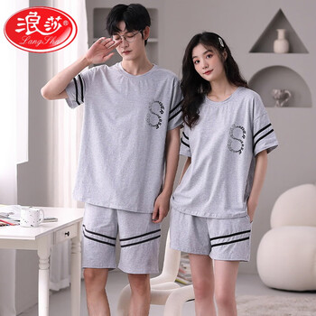 浪莎夏季情侣睡衣男女士棉短袖短裤家居服套装凉爽透气舒适居家可外穿