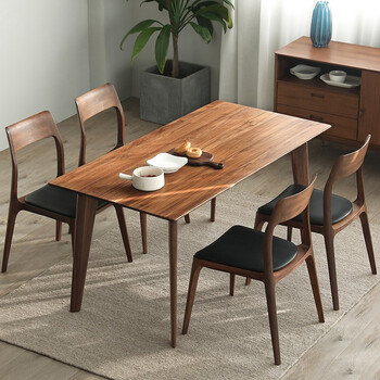 智木生活北欧风格黑胡桃木餐桌椅组合全实木长方形现代简约小户型家用
