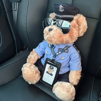 热奥可爱交警小熊骑铁小熊警官警察玩偶公仔泰迪熊骑行服毛绒玩具 男