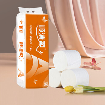 顺清柔无芯卷纸国际版5层208g*12卷 冲厕易溶解加厚卫生纸（2.5kg/提）