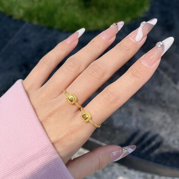 缘梦鱼999足金小方糖戒指女士新款黄金开口戒子指环轻奢时尚首饰送