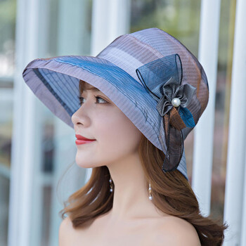 成曼尚亚帽子珍珠女士大檐帽时尚潮流户外出行太阳帽遮阳帽蝴蝶结盆帽