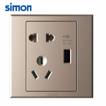 SIMON西蒙开关插座 五孔USB插座面板 E3系列五孔带USB插座 30E729金色