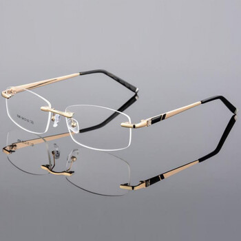 高档无框近视眼镜男钛合金近视商务轻方框大中脸眼框镜架配度数金色