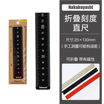 Nakabayashi仲林25cm折叠刻度直尺磁性书签学习办公通用尺子 雅黑 DBR-LD