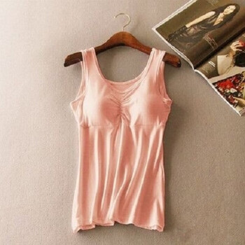莫代尔背心内衣女带胸垫一体无钢圈吊带文胸背心 粉红色 均码l 80-120