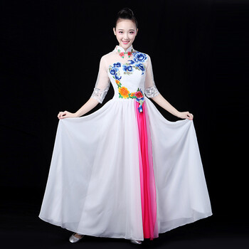 【京东好货】大合唱服中长裙现代新款古典舞蹈服装中国风礼服古筝演出