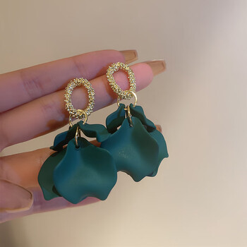 锦雀鸟夸张绿色耳环2023年新款耳坠小众设计感耳钉花朵耳饰女绿色椭圆