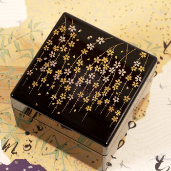 日本进口漆器方形收纳盒首饰盒点心盒花盒内附镜子室内装饰金箔垂枝樱 图片价格品牌报价 京东