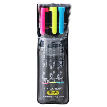 uni三菱（uni）双头荧光记号笔 学生作业标记笔彩色绘画记号笔 细0.5mm粗4mm PUS-101T(N) 3色套