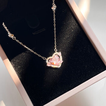 van crude annora河南人工钻石粉钻999守护之爱心项链女轻奢小众锁骨