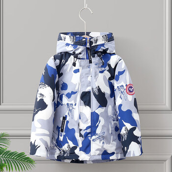 反季儿童羽绒服加厚款男女童冬季外穿工装迷彩服冲锋衣迷彩蓝110cm