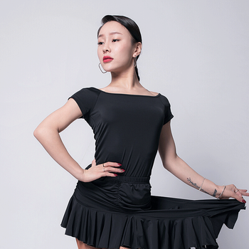 拉丁舞女成年练功服夏季短袖t桖舞蹈训练服比赛服 拉丁舞服 白斑马