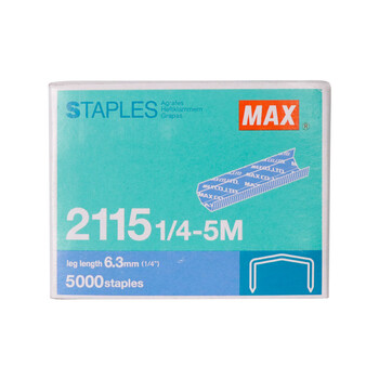 MAX美克司2115拱形订书钉 穿透力强不易卡钉大容量 5000枚/盒 2115-1/4(5M)