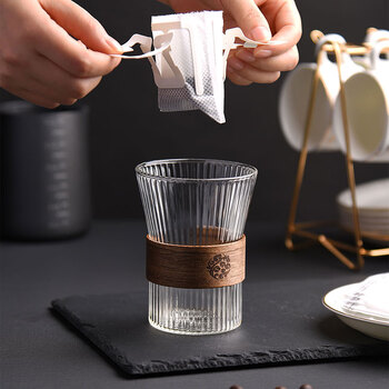 CLITON挂耳咖啡杯日式竖纹防烫玻璃杯子茶杯家用高颜值拿铁大容量浓缩杯