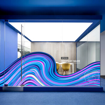 mioc美果果双面艺术彩带办公室玻璃贴膜商场装饰隔断墙静电磨砂透明