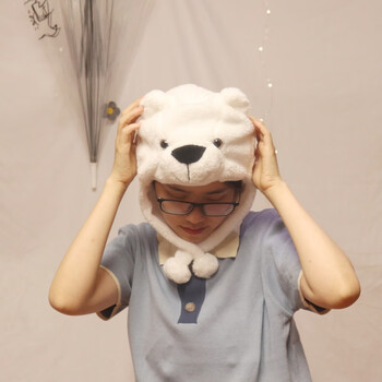 日ins少女心搞怪卡通可爱动物头套毛绒帽子拍照表演道具白色熊熊均码