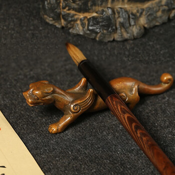 漢墨 手工青铜翼虎毛笔笔架 笔挂铜镇尺笔搁 文房四宝礼品铜器摆件把玩毛笔架