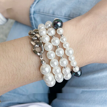 索柏蒂原创嘻哈复古贝珠珍珠手链欧美流行男女个性古巴链手串款20cm