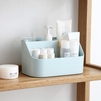 金得利5格笔筒收纳盒多功能高颜值儿童小学生文具办公桌面收纳宿舍办公用品笔桶分类储物盒子蓝色SN133