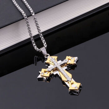 旭杉斯项链男三层十字架项链韩版霸气潮男嘻哈吊坠新款帅气学生百搭