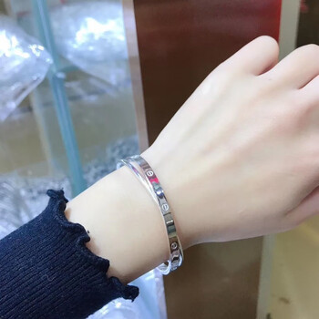 韩版欧美时尚简约套环银手镯闺蜜手环生日礼物女日字内径58mm精美礼盒