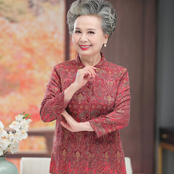 欧邦伦遥诚服饰奶奶装春秋季开衫老年妈妈薄外套老年女装长袖衬衫女