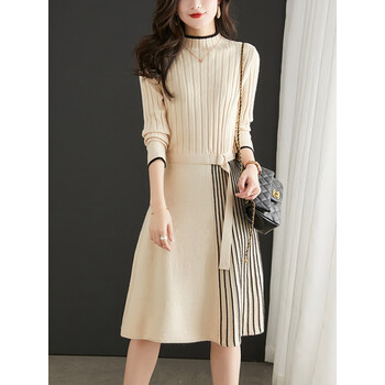 优衣库冬季打底裙连衣裙女秋冬针织裙收腰显瘦气质毛衣裙中长款内搭