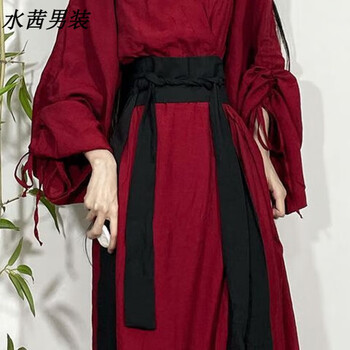 中式汉元素直裾长裙改良连衣长裙汉服日常男女同款古装秋冬 黑色腰封