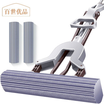 百世优品 胶棉拖把28cm2头对折挤水拖把家用一拖净免手洗2025拖地吸水海棉