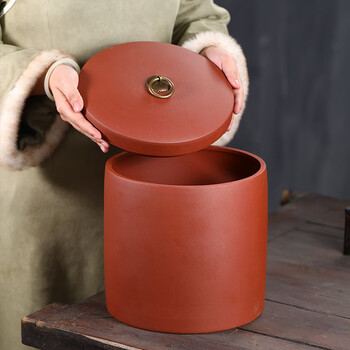 金镶玉大号容量清心紫砂茶叶罐茶叶七饼宜兴原矿密封醒储存罐