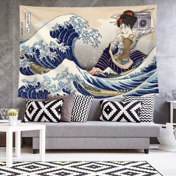 日式浮世绘挂布神奈川冲浪挂毯ins背景布纹身工作室壁毯桌布 音箱海浪