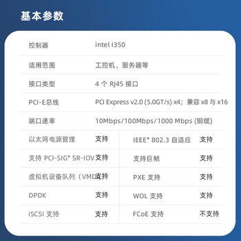 EB-LINK intel  I350AM4芯片PCI-E X4千兆四口服务器网卡I350-T4电口机器视觉工业相机网络适配器