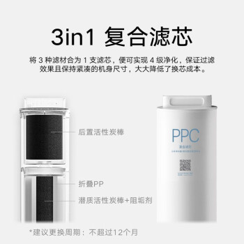 米家小米 净水器家用净水机滤芯 3合1复合滤芯PPC 高效自来水过滤 适用小米净水器H1000G