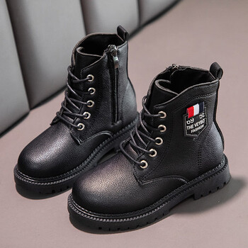 儿童靴子加绒女童马丁靴2021秋冬季新款男童短靴女孩棉鞋皮靴二棉黑色