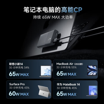 CUKTECH酷态科6号氮化镓电能卡片65W充电器超薄兼容PD45W苹果16/小米/华为手机笔记本多口Type-C快充头 白