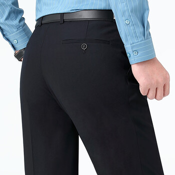 九牧王夏季薄款桑蚕丝西裤中年男士商务休闲抗皱免烫直筒西装长 有褶