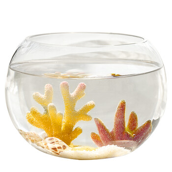 共度 桌面小鱼缸 圆形金鱼缸 玻璃迷你型懒人客厅家用 办公室热弯加厚