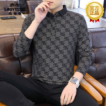 老爷车长袖t恤男士有领上衣服舒适春秋款中年爸爸装格子polo秋装体恤