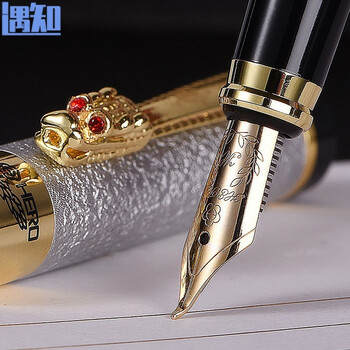 6006龙头铱金钢笔刻字明尖弯头美工笔练字绘画书法礼盒装银色弯尖10mm