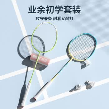 匹克 羽毛球拍对拍碳复合耐打成人学生套装训练比赛拍 海蓝/酸绿