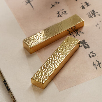 【全网低价】弘梅锥纹镇尺镇纸 黄铜创意多功能可爱压纸文镇毛笔笔架 文房四宝礼品把玩铜器摆件