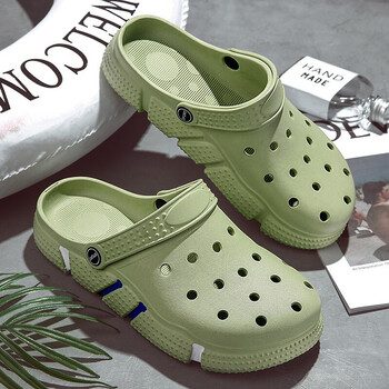 夏季拖鞋男女包头半拖鞋室外家居花园洞洞鞋外穿沙滩凉鞋情侣鞋绿色40