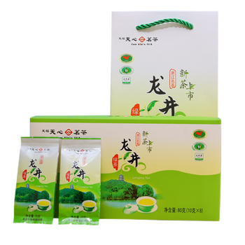 天福天心茗茶 明前绿茶龙井礼盒独立包装80克