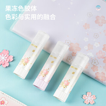 得力（deli）15gACR固体胶水 高粘无甲醛果冻色儿童胶棒 DIY手工 樱花系列学生文具 办公用品 24支装 JT105
