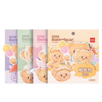 得力(deli)(deli)黄油小熊卡通贴纸包画材可爱手账素材儿童DIY礼物混色HY211 得力(deli)(deli)黄油小熊卡通贴纸包画材可爱手账素材儿童DIY礼物混色HY211
